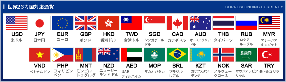世界12カ国対応通貨